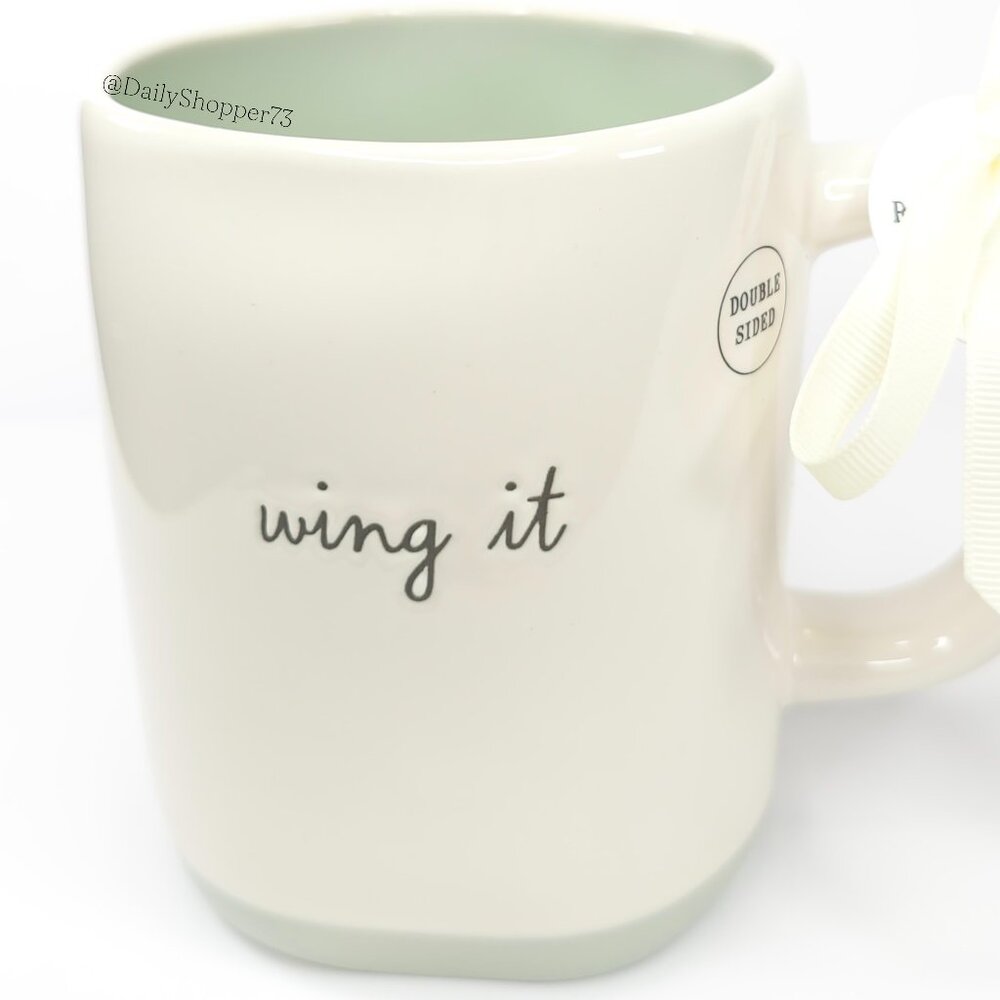 Rae Dunn "wing it" White and Sage Double-Sided Watercolor Ceramic Coffee Mug